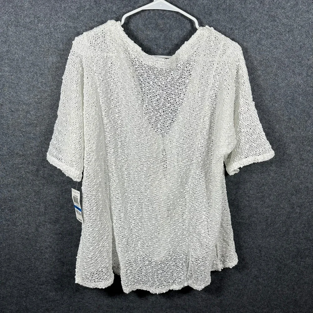JM Collection Womens XL Bright White Open Knit Short Sleeve Cardigan Sweater New - Picture 2 of 9